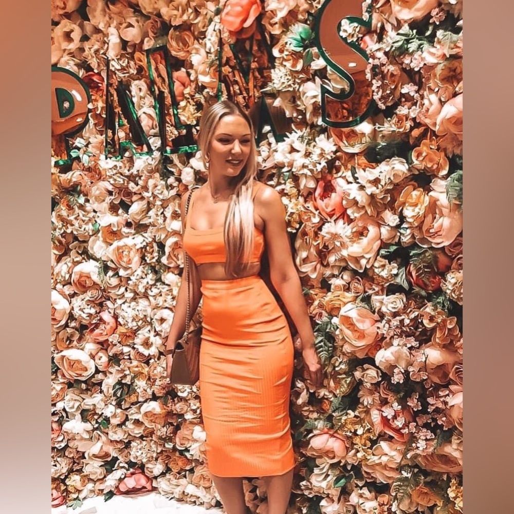 Forever 21 orange co-ord crop top and skirt